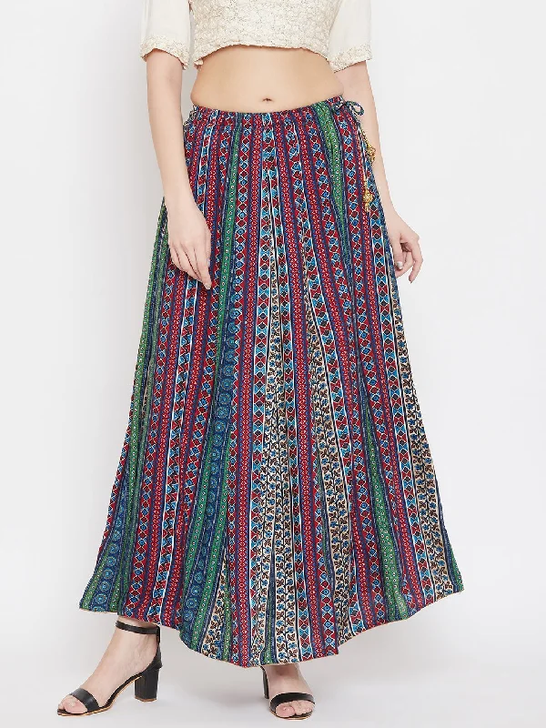 Wahe-NOOR Women's Multi Flared Printed Maxi Skirt Flowing Maxi Skirt