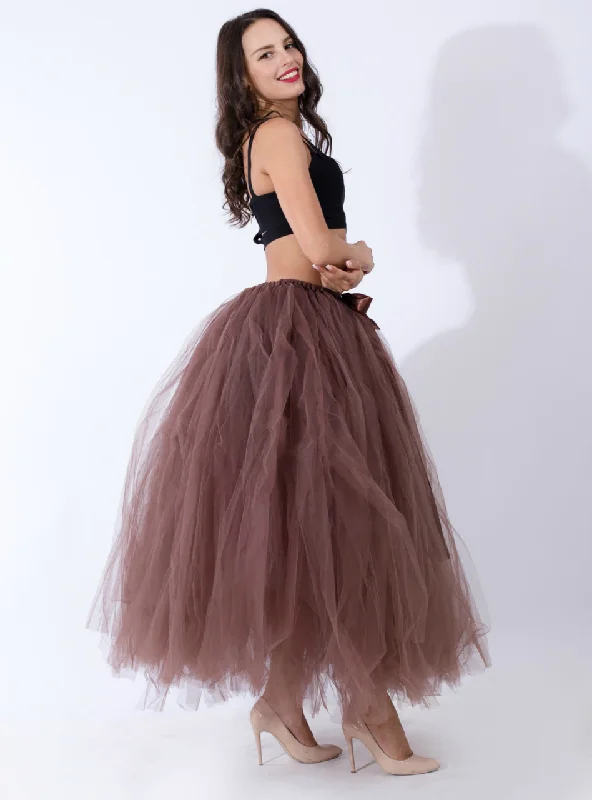 Coffee Tulle Long Tutu Skirt Trendy Maxi Skirt