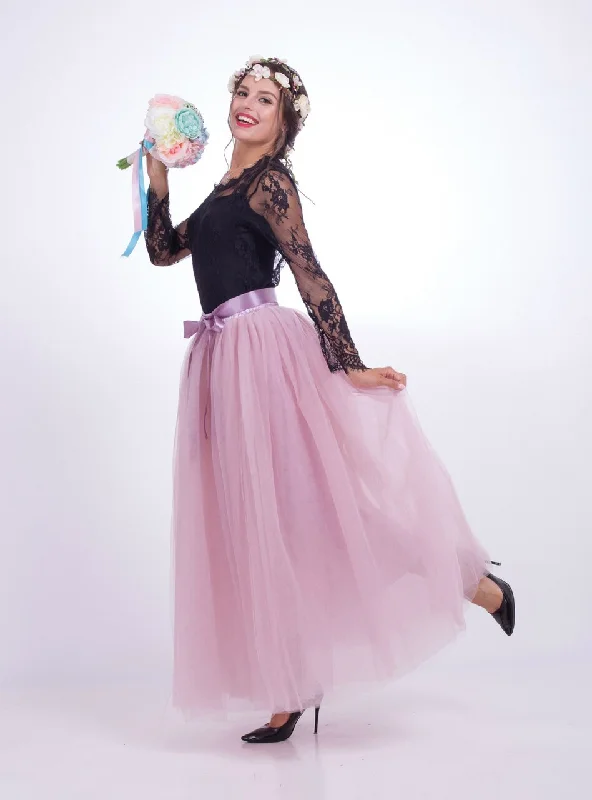 Dusty Pink Gauze Mop Floor Long Skirt Denim Maxi Skirt