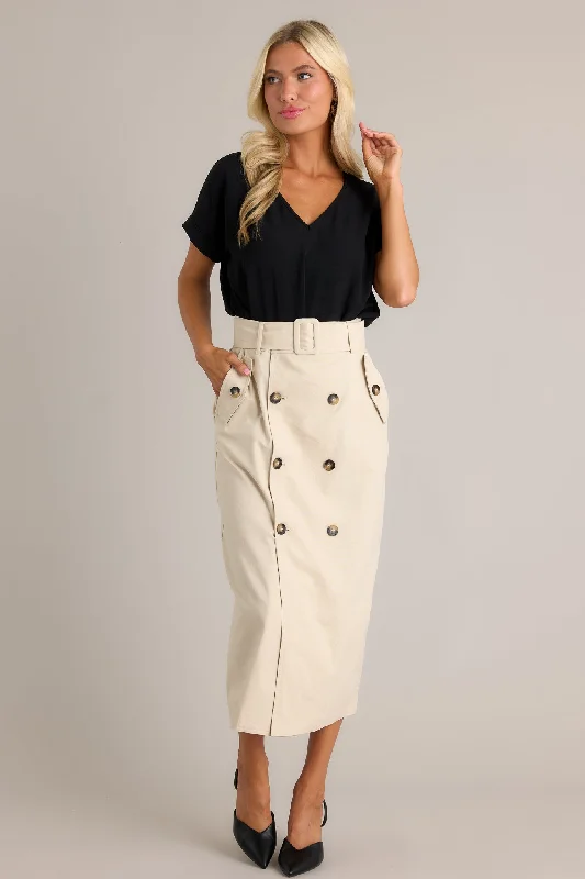 Effortless Edge Light Beige Maxi Skirt Flowing Boho Skirt