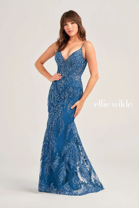 Ellie Wilde EW35095 Long Formal Fitted Sequin Prom Gown Best party dresses for plus size