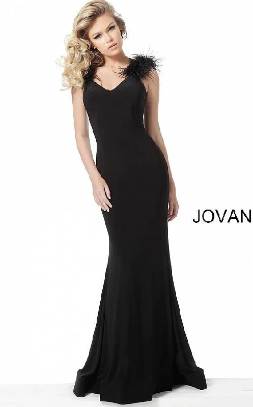 Jovani 68596 Long Feather Shoulders Evening Gown Silk party dresses