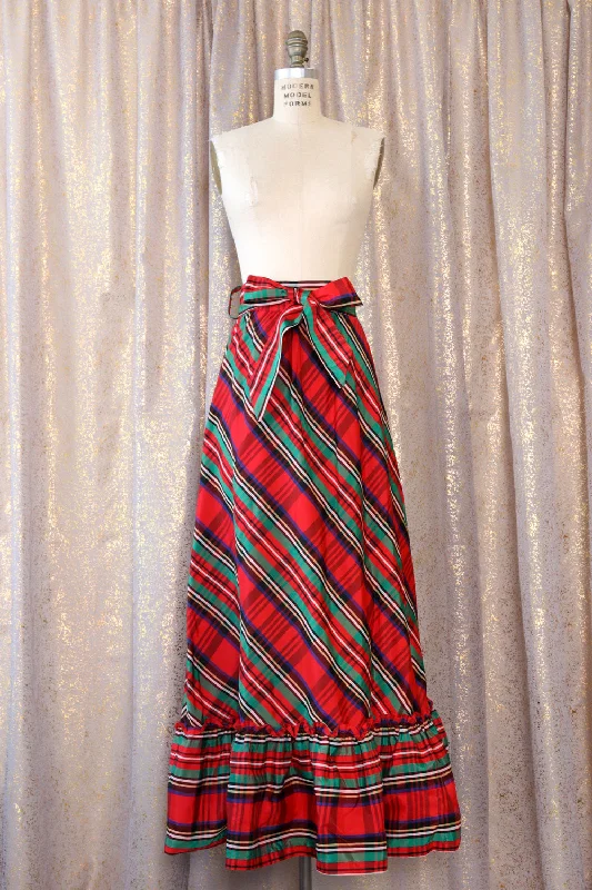 Festive Plaid Taffeta Maxi Skirt L Layered Maxi Skirt