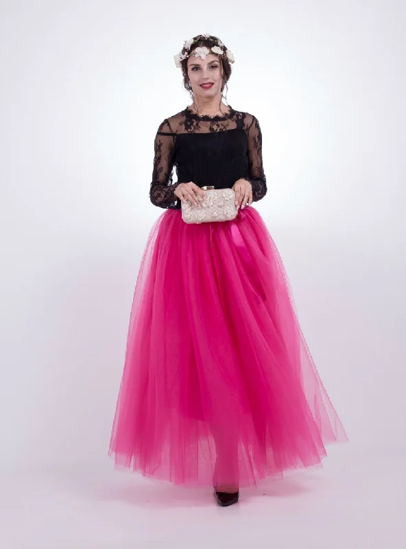 Fuchsia Gauze Mop Floor Long Skirt Formal Maxi Skirt