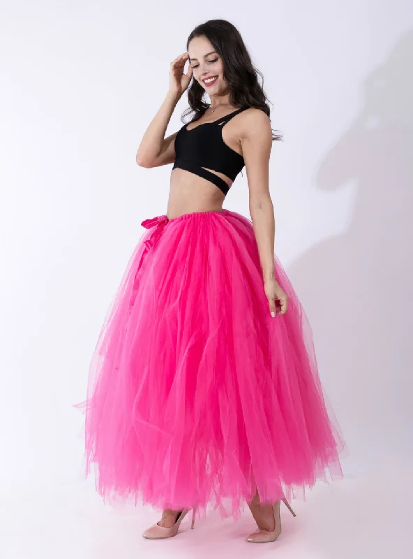 Fuchsia Tulle Long Tutu Skirt Black Maxi Skirt