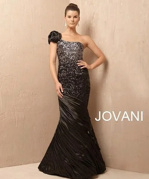 Jovani 1526 One Shoulder Mermaid Style Long Gown Tiered party dresses