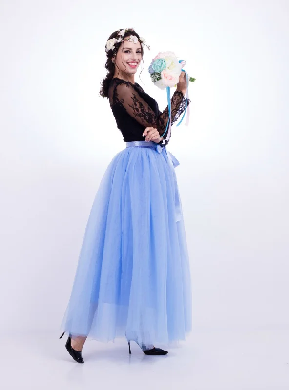 Lake Blue Gauze Mop Floor Long Skirt Elegant Maxi Look