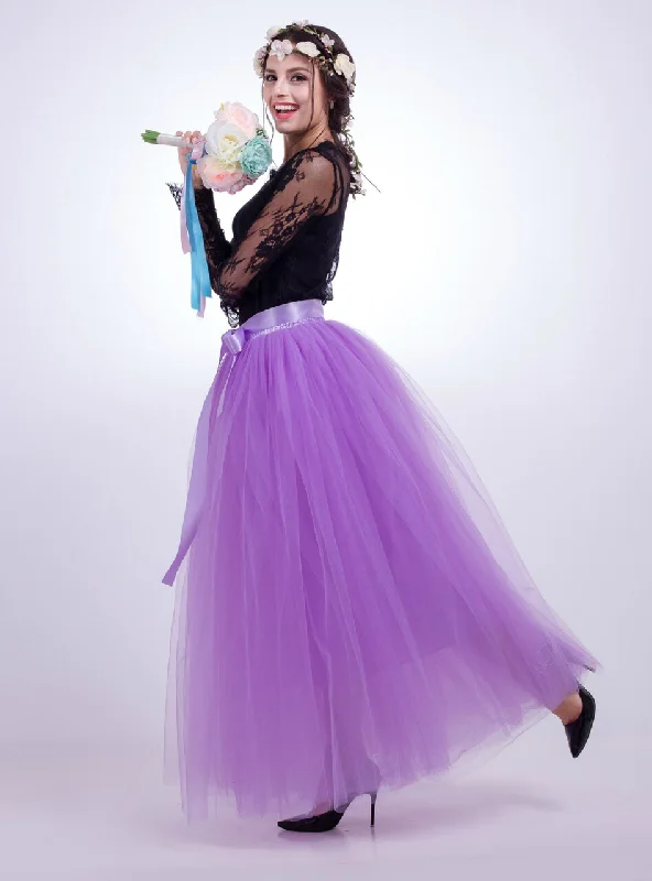 Lavender Gauze Mop Floor Long Skirt Skater Maxi Skirt