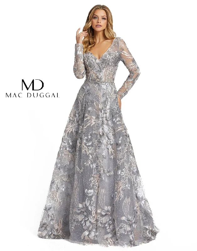 Mac Duggal 20214 Long Sleeve Formal Evening Dress Cute floral print party dresses