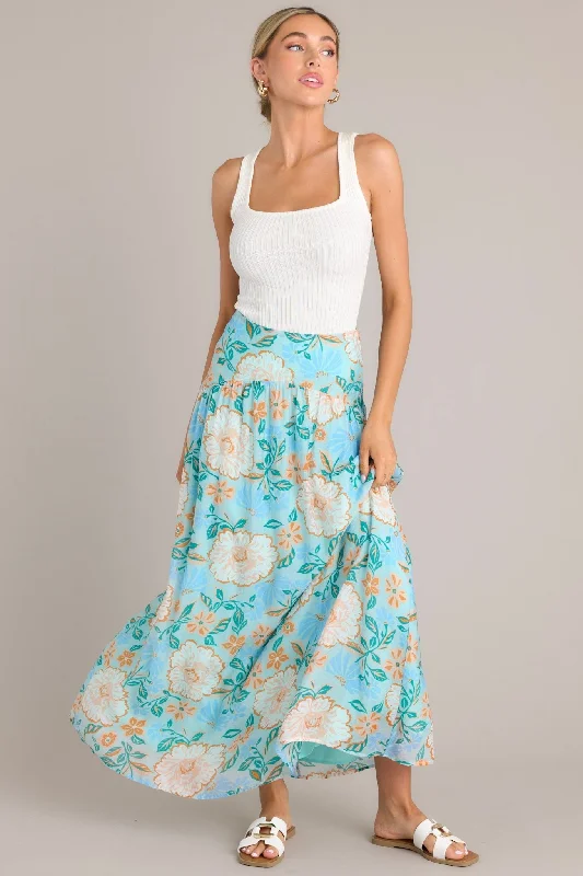 MINKPINK Evelyn Light Blue Maxi Skirt Ruffle Long Maxi