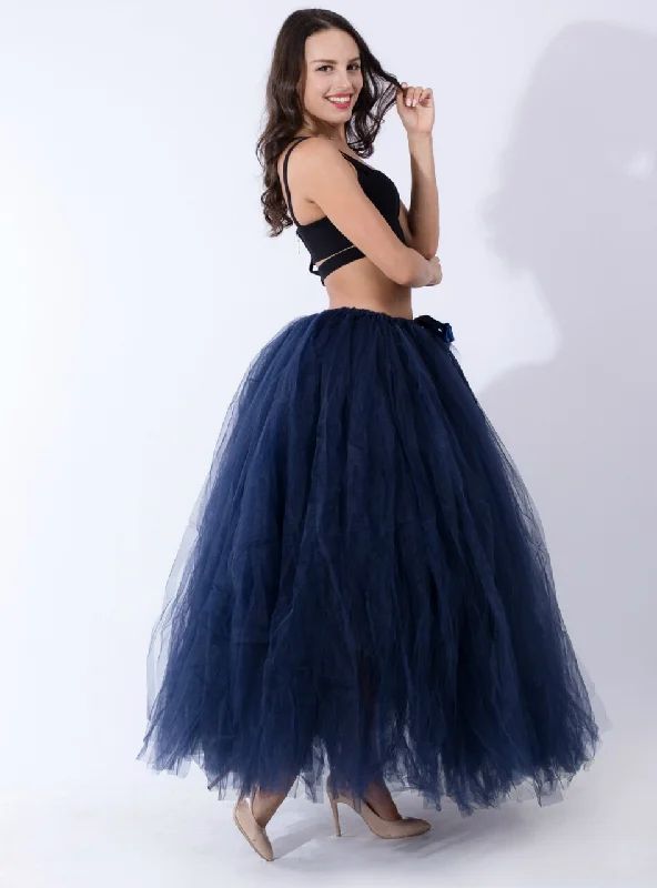 Navy Blue Tulle Long Tutu Skirt Midi Maxi Skirt