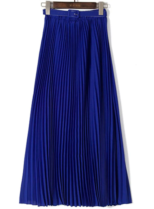 Pleated Maxi Skirts Womens Summer Solid Color