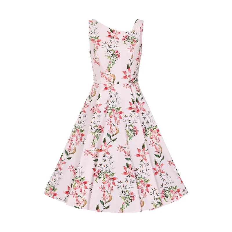 Soft Pink Floral Summer Party Swing Tea Dress Cute floral print party dresses