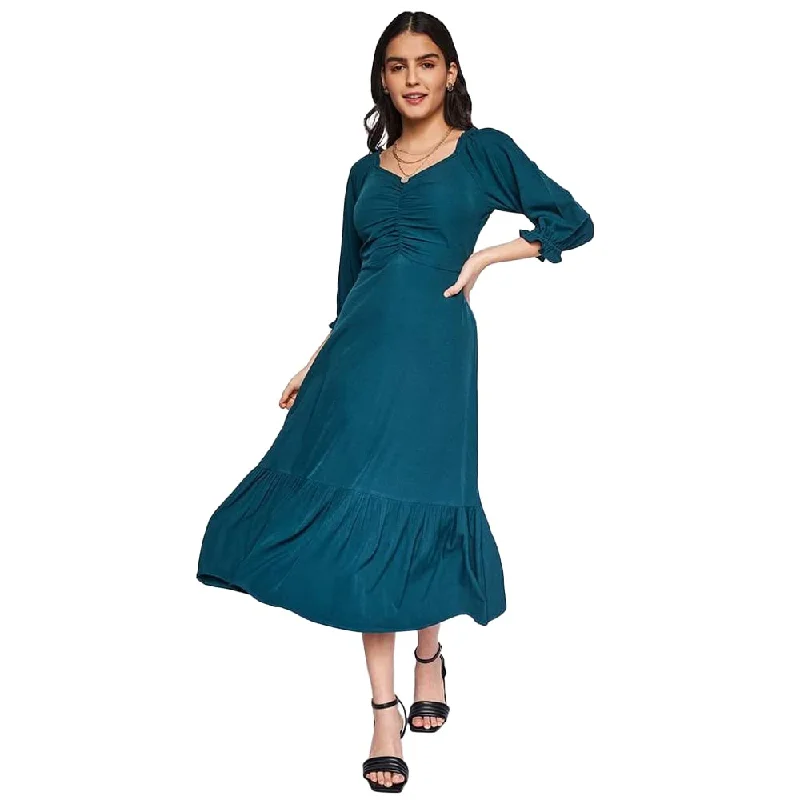 AND Women's Polyester Fit Flare Calf Length Dress (Green) Sexy unclassified dresses