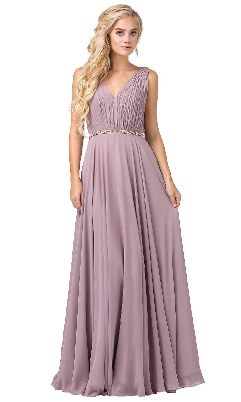 Pleated-Bodice Chiffon Formal Dress with Beaded Belt Boho unclassified dresses