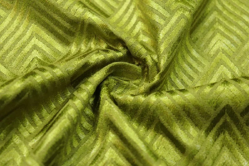 Leaf Green Traditional Spun Jacquard Rayon Fabric One-shoulder unclassified dresses