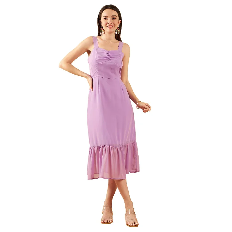 Marie Claire Women's Polyester A-Line Mid-Calf Length Dress (Purple) Pastel unclassified dresses