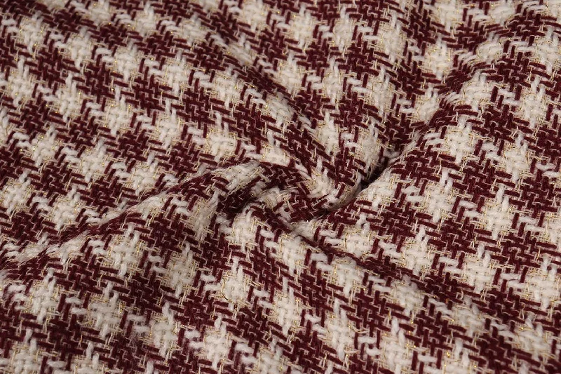 Maroon & Cream Abstract Boucle Fabric