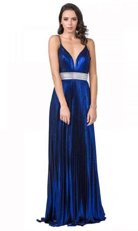 Trevi Collection - L2444 Metallic Pleated A-Line Flowy Dress