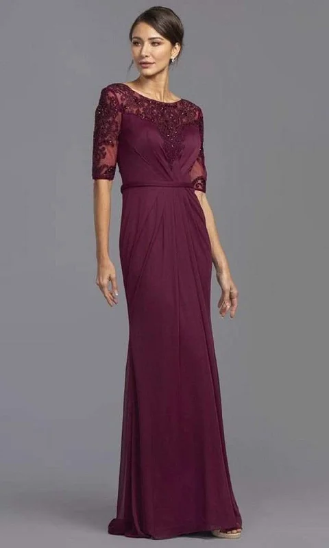 Trevi Collection - M2322 Sheer Sleeve Embroidered Sheath Dress