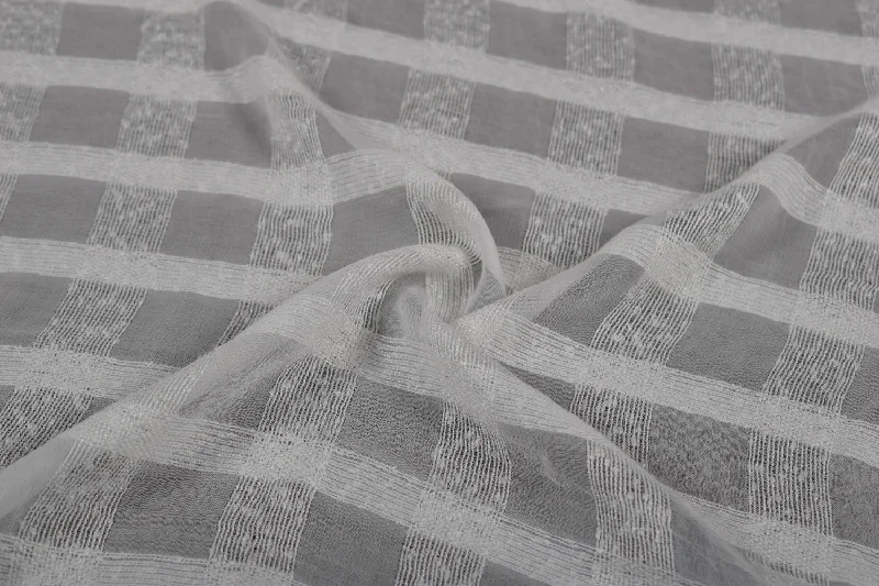 White & Light Gray Check Georgette Viscose Fabric Chiffon unclassified dresses