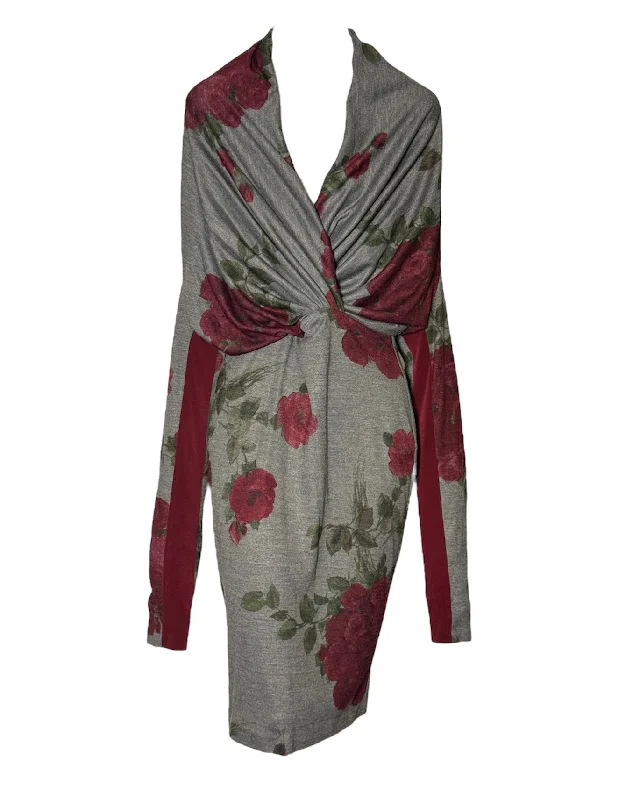 Floral Jersey Dress with Shawl Neckline New Year's Eve floral dresses