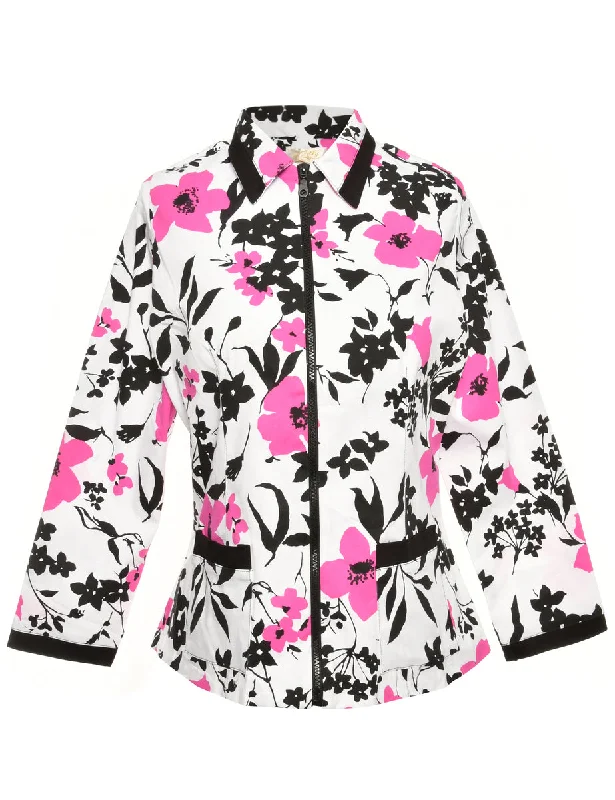 Floral-Pattern Purple & Black Jacket - XL Designer floral dresses