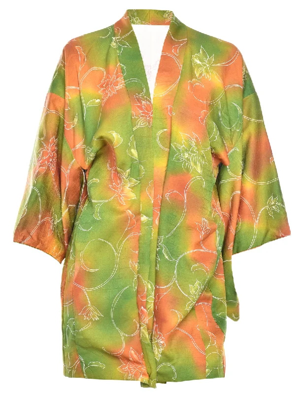 Floral Print Cropped Kimono - S Silk floral dresses