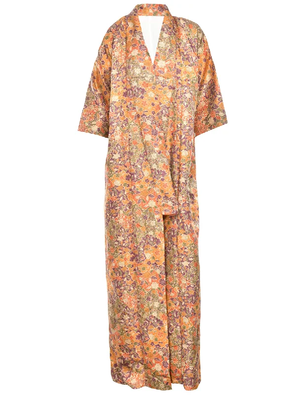 Floral Print Full Length Kimono - L Beach floral dresses