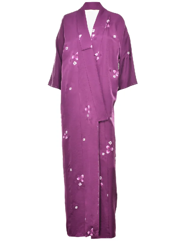 Floral Print Full Length Kimono - L Chiffon floral dresses