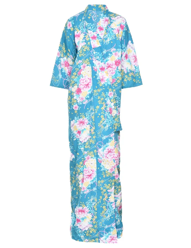 Floral Print Full Length Kimono - L Chic floral dresses