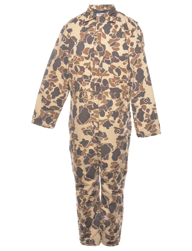 Printed Zip Through Workwear Boiler Suit - L Lightweight floral dresses for hot weather