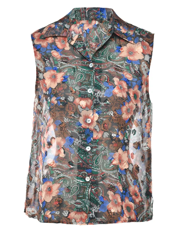 Sleeveless Floral Blouse - M Flowy floral dresses