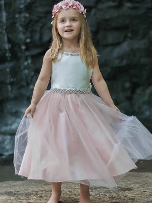 Flower Girl Dresses Bowknot Sashes/Ribbons Belt Satin and Tulle JKF017 Soft Tulle Gown