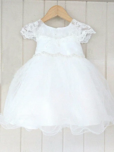 Flower Girl Dresses Cute Short Lace Beading White Tulle JKF012 Casual Tulle Gown