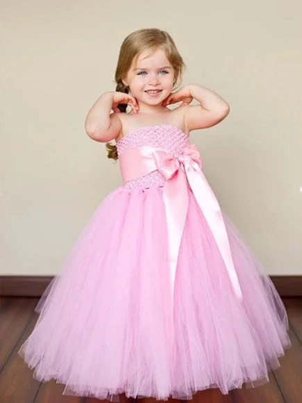 Flower Girl Dresses Long Purpl Pink Bowknot Strapless Tulle JKF008 Tulle Dress Sleek