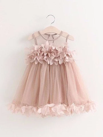 Flower Girl Dresses Short Hand-Made Flower Scoop Tulle JKF001 Tulle Dress Blush