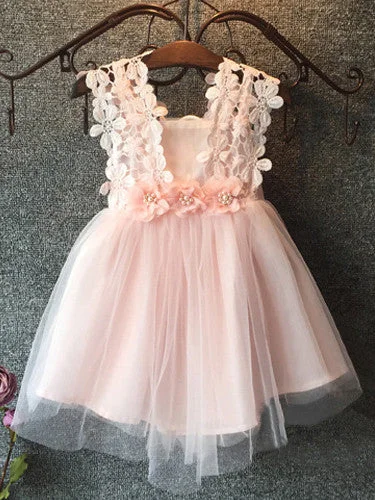 Flower Girl Dresses Short Hand-Made Flower Scoop Tulle JKF002 Tulle Dress Silhouette