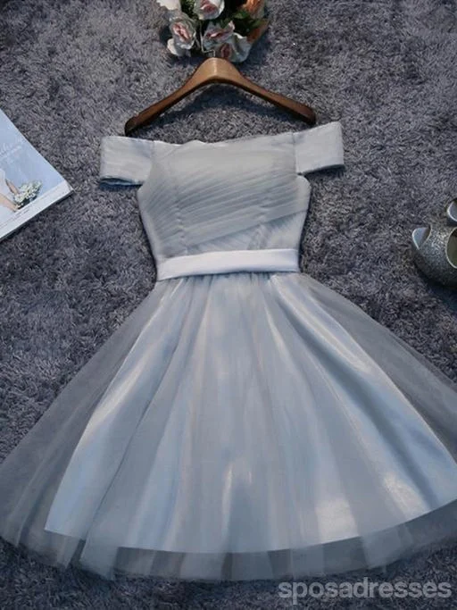 Off Shoulder Grey Tulle Short Cheap Homecoming Dresses 2018, CM515