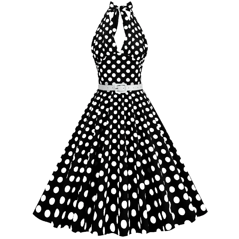 1950s Polka Dot Lace Patchwork Dress Lace Dress with Belt