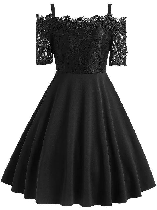 1950s Lace Patchwork Swing Dress Modern Lace Dress