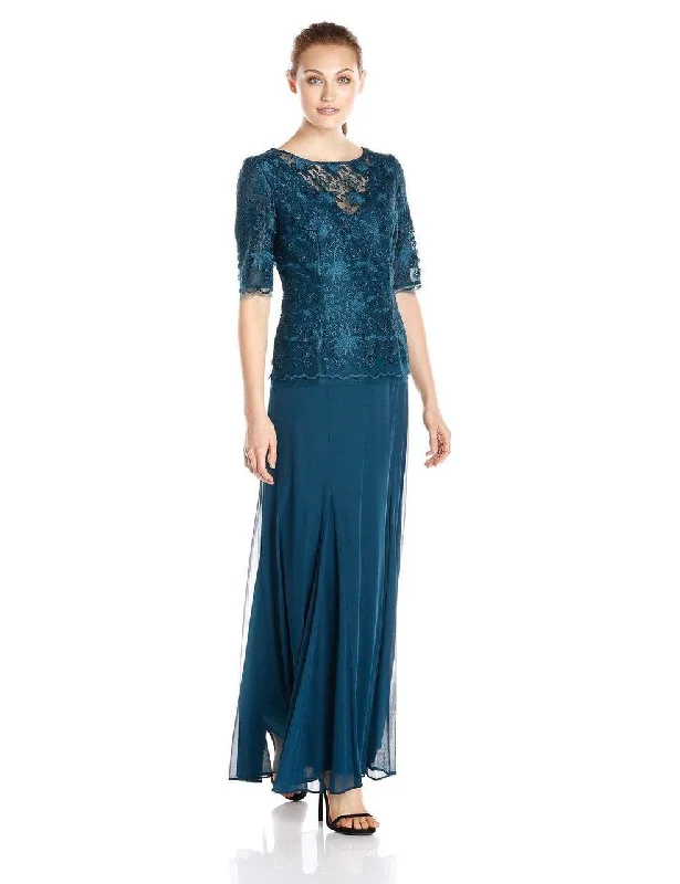 Alex Evenings - 1121043SC Sheer Lace Short Sleeves Long Gown Lace Dress Appeal