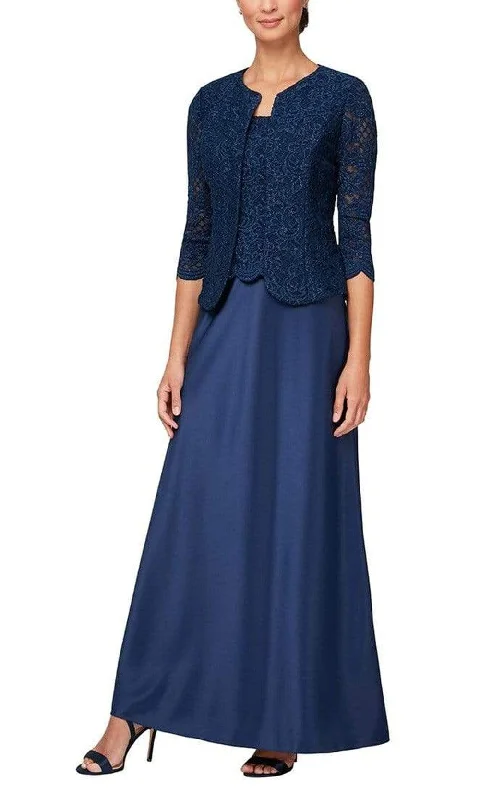 Alex Evenings - 81122326 Embroidered Lace Scoop Neck Formal Dress with Jacket Off-the-shoulder Lace