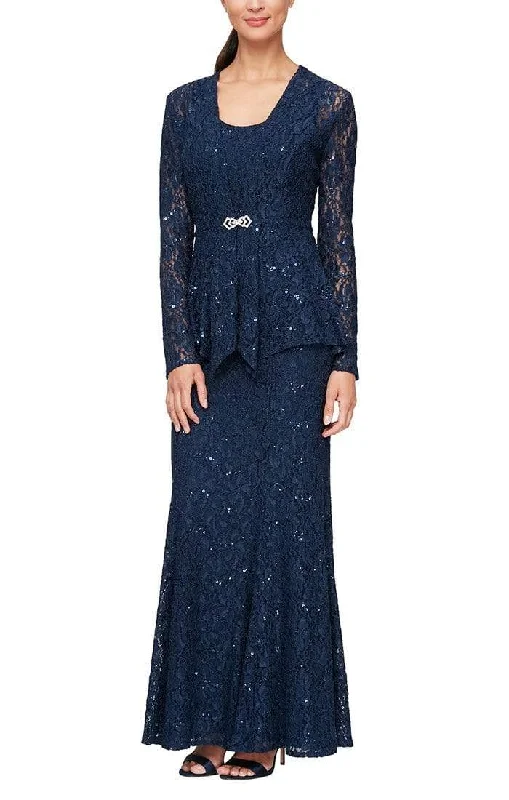 Alex Evenings - 81122452 Lace Scoop Neck Evening Dress with Jacket Lace High Neck Dress