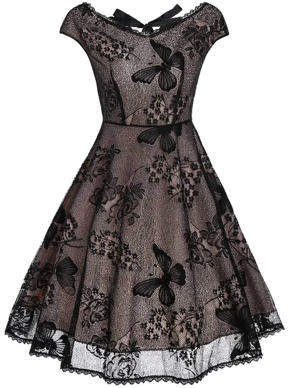 Black 1950s Lace Butterfly Swing Dress Lace Dress Modern