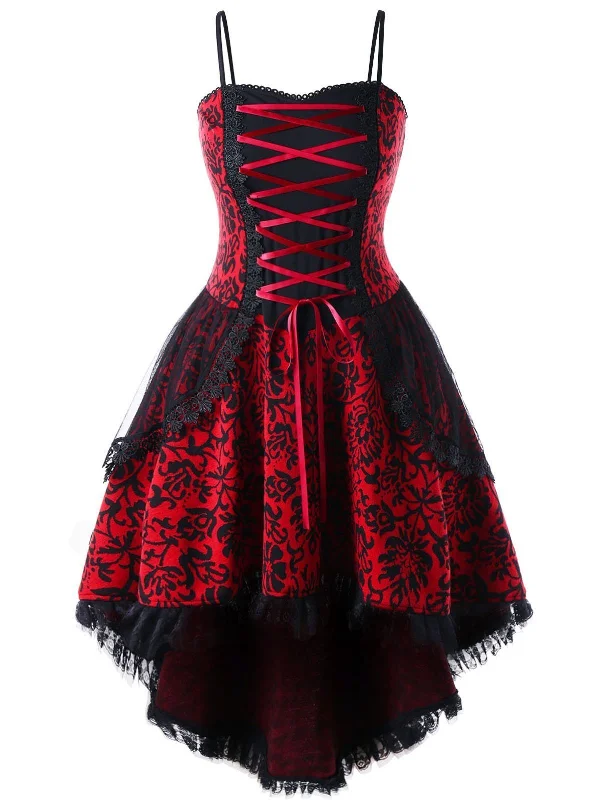 Halloween Gothic Lace Steampunk Dress Ruffled Lace Gown