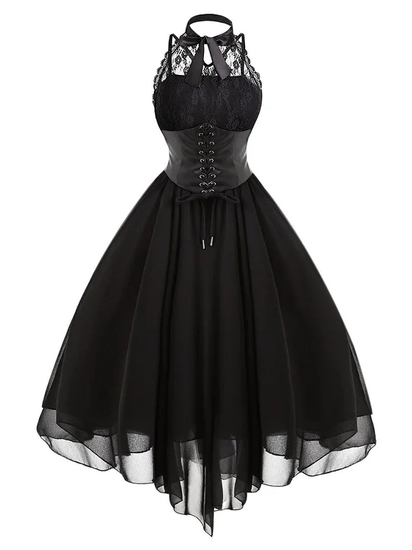 Halloween Gothic Steampunk Lace Dress Lace Party Gown