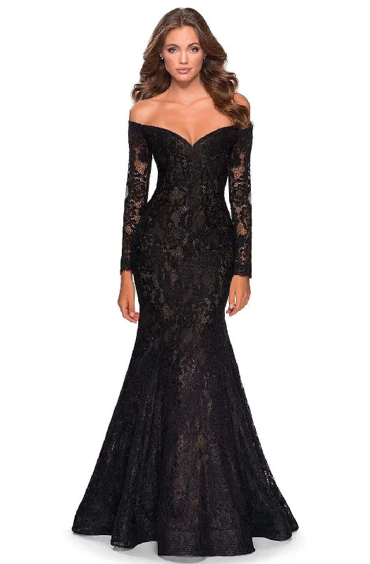 La Femme - 28569 Beaded Lace Off Shoulder Evening Dress Elegant Lace Dress