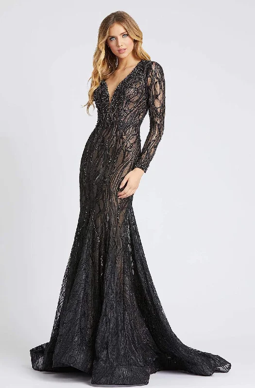 Mac Duggal Evening - 79291D V-Neck Lace Trumpet Dress Long Sleeve Lace Dress