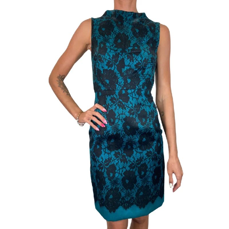 Milly Teal Dress with Black Lace Pattern Lace Dress Style